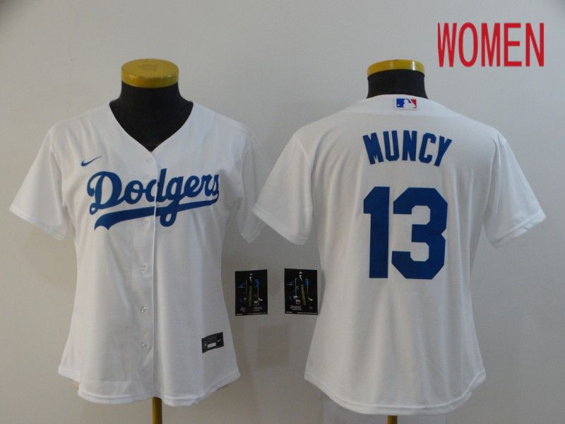Women Los Angeles Dodgers #13 Muncy White Nike Game MLB Jerseys->women mlb jersey->Women Jersey